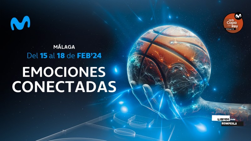 Cartel con un balón de baloncesto con el eslogan emociones conectadas